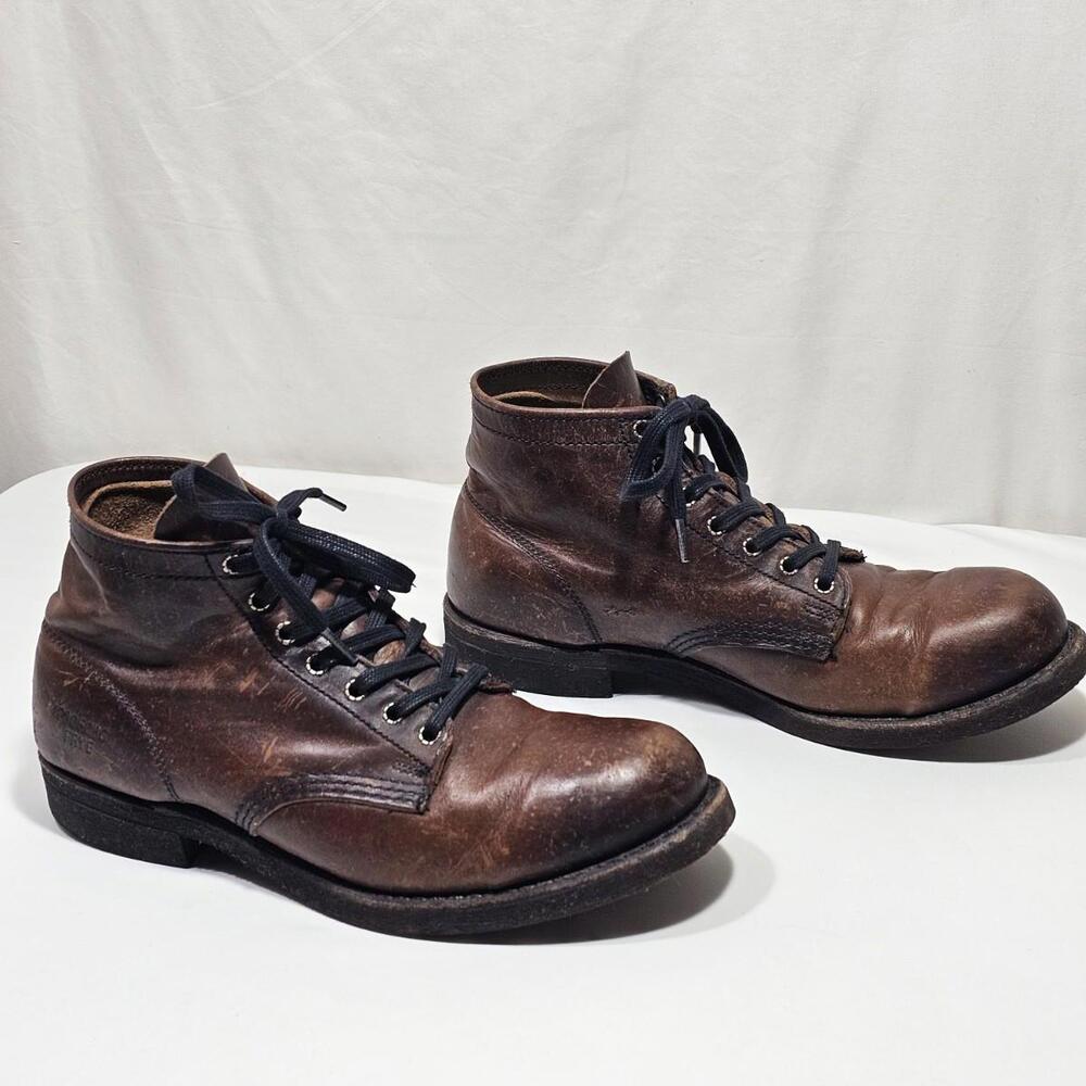 Frye Dark Brown Lace Up Prison Boot Distressed Leather Men’s Size 9.5 (Read) - Picture 5 of 12